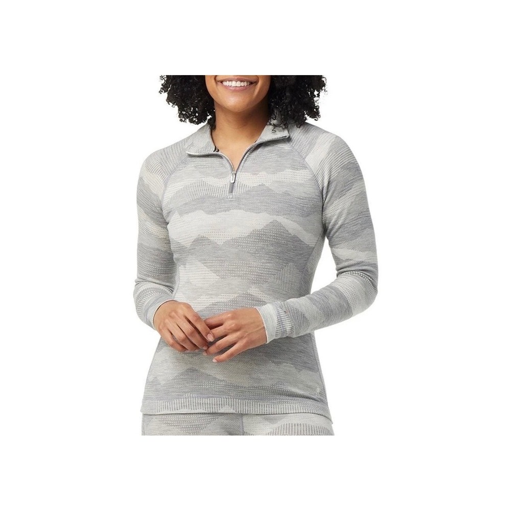 Smartwool Merino 250 Womens Quarter Zip Base Layer Grey Mountain Pattern Large